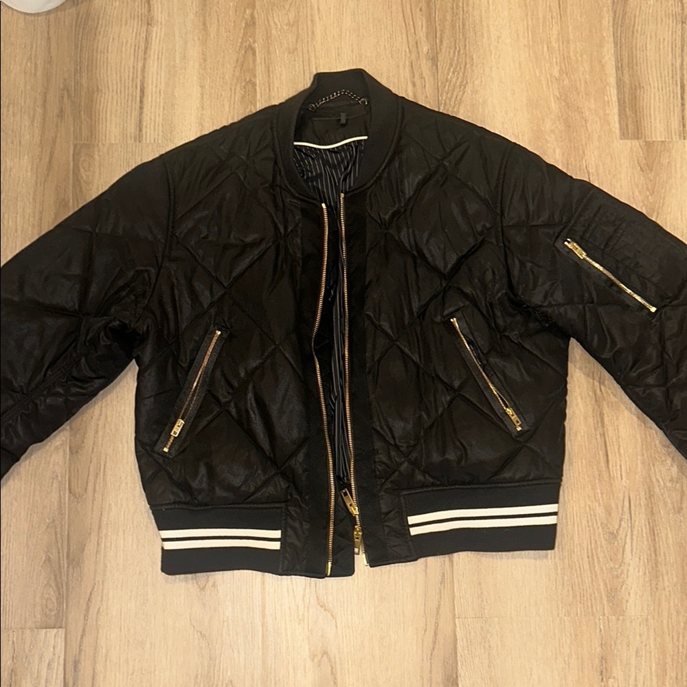 rag & bone Black Bomber Jacket with Gold Accents